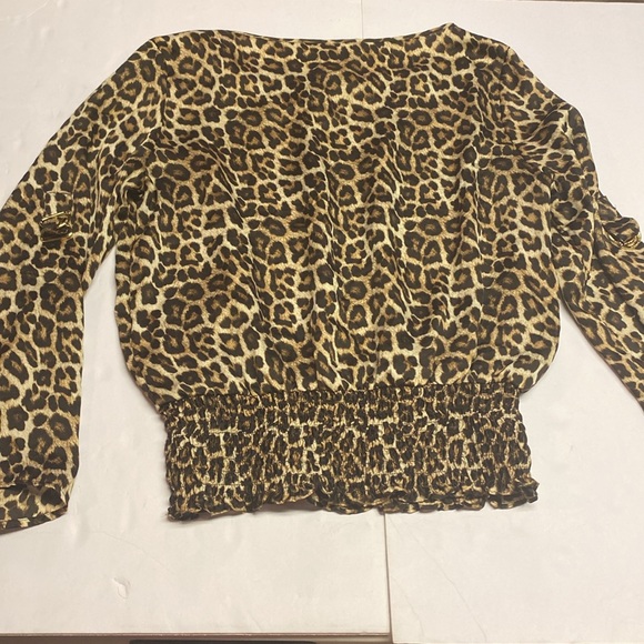 Michael michael kors leopard print blouse long sleeve Top Elastic Waist Small - Picture 2 of 11